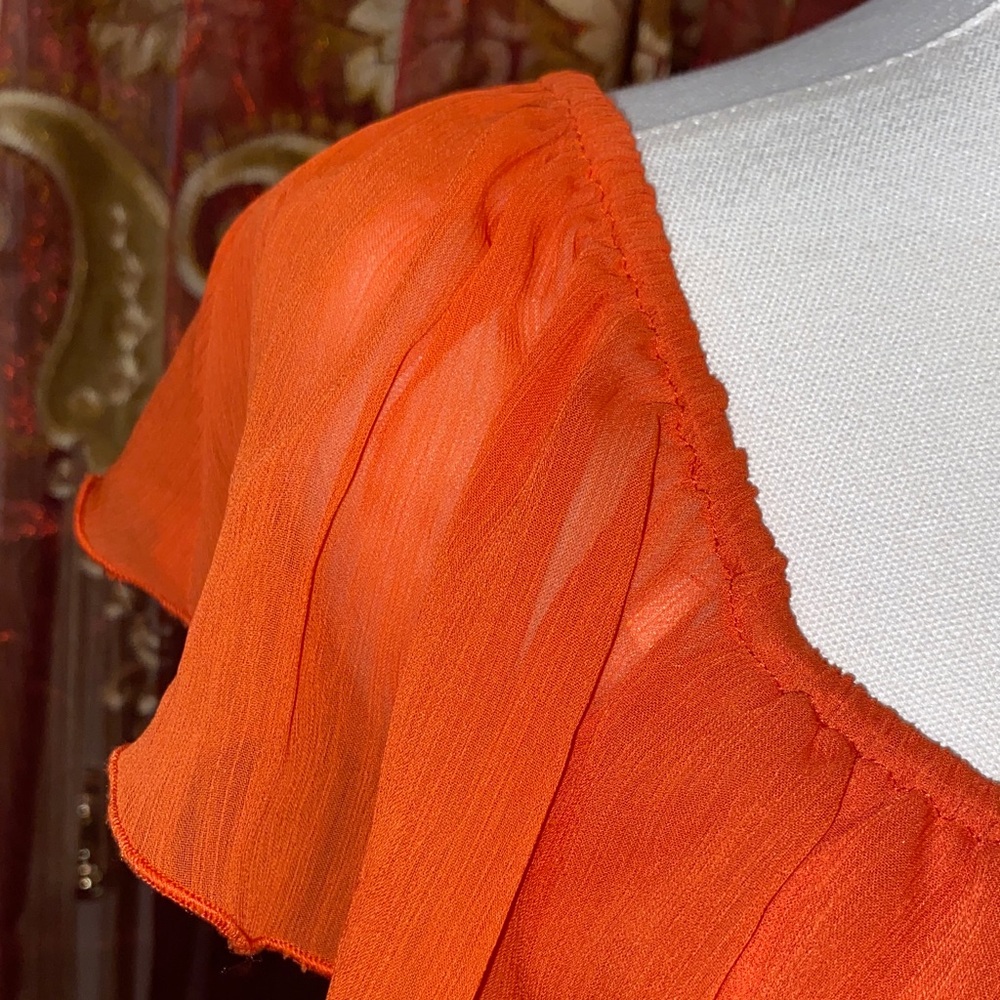 Vibrant Orange Ruffle Blouse - Picture 3 of 17